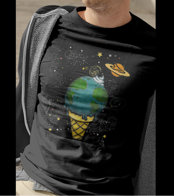Funny Space Galaxy Earth Saturn Planets In Ice Cream Cone T-Shirt