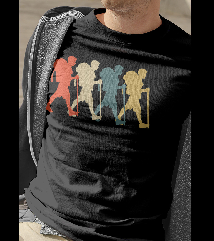 Hiker Vintage Retro Hiking Camping Silhouette Walking T-Shirt