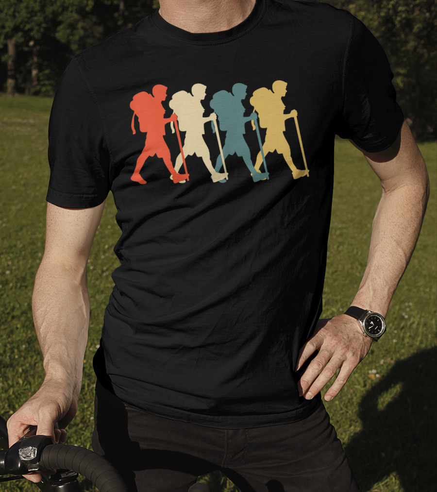 Hiker Vintage Retro Hiking Camping Silhouette Walking T-Shirt