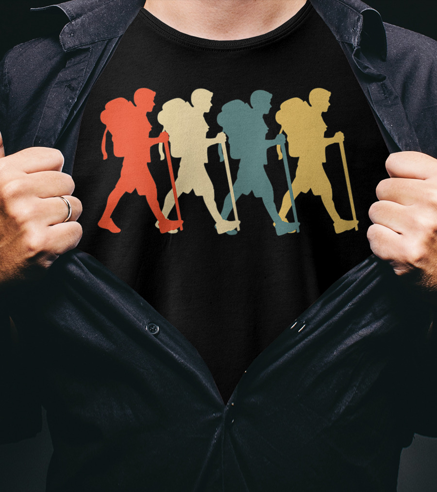 Hiker Vintage Retro Hiking Camping Silhouette Walking T-Shirt