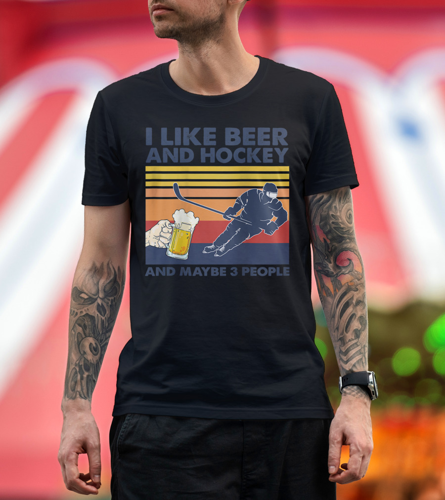 I Like Beer and Hockey Maybe 3 People Retro Vintage Baseball Raglan T-Shirt