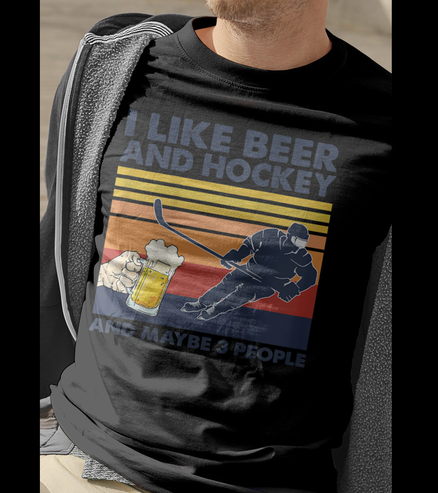I Like Beer And Hockey Maybe 3 People Retro Vintage Baseball Raglan T-Shirt