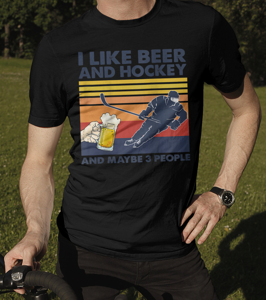 I Like Beer And Hockey Maybe 3 People Retro Vintage Baseball Raglan T-Shirt