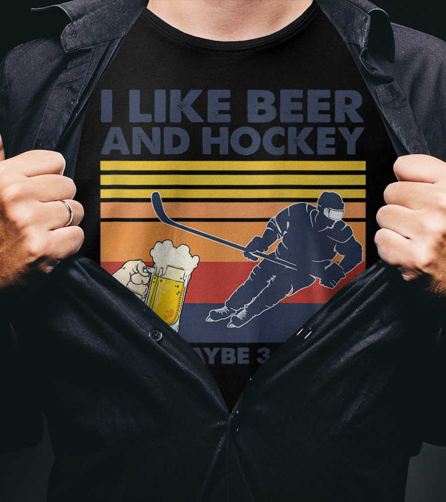 I Like Beer And Hockey Maybe 3 People Retro Vintage Baseball Raglan T-Shirt