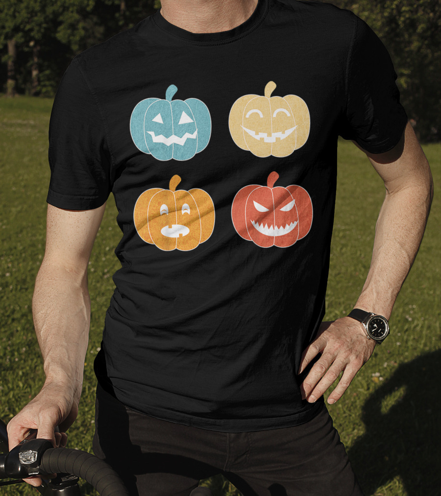 Vintage Halloween Colorful Pumpkin Faces T-Shirt