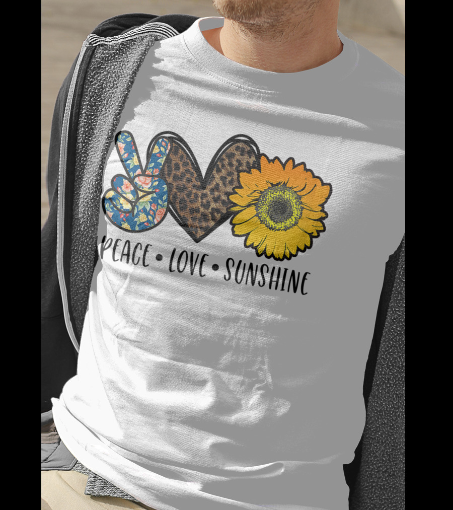 Peace Love Sunshine Floral Leopard Sunflower Teacher Idea T-Shirt