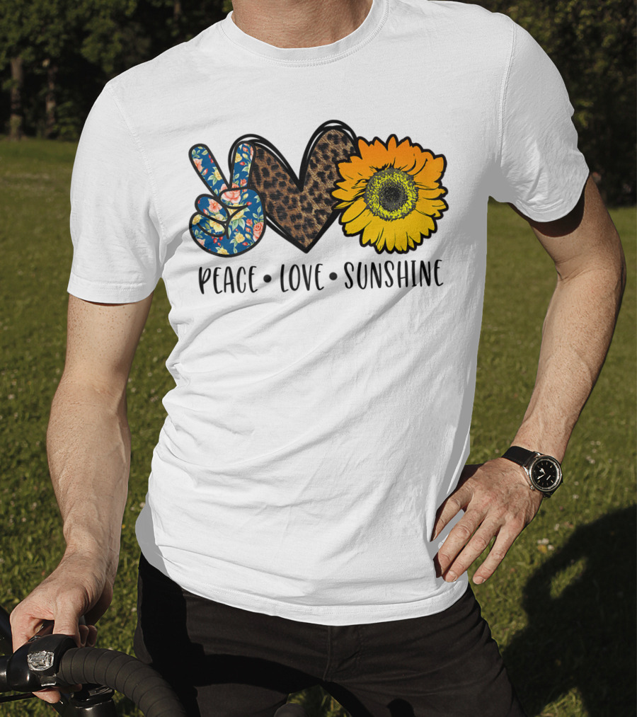 Peace Love Sunshine Floral Leopard Sunflower Teacher Idea T-Shirt