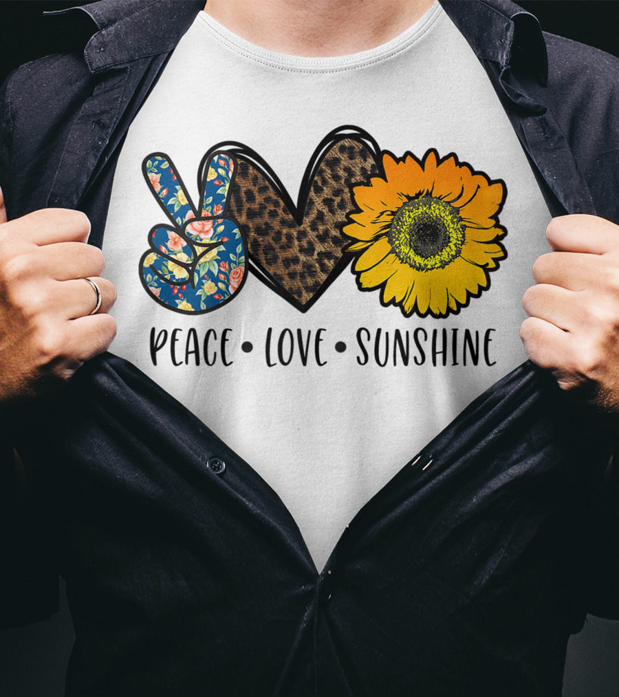 Peace Love Sunshine Floral Leopard Sunflower Teacher Idea T-Shirt