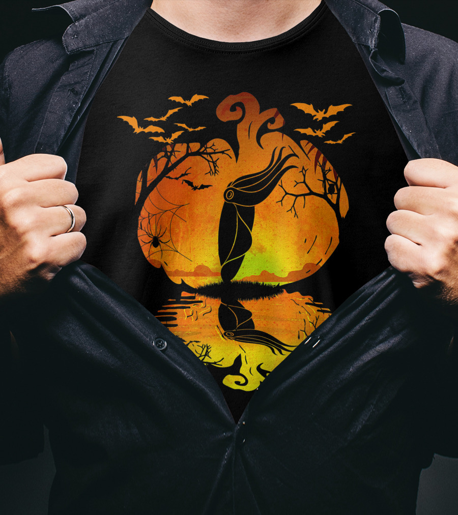 Halloween Cuttlefish Pumpkin With Bats And Spiderwebs T-Shirt