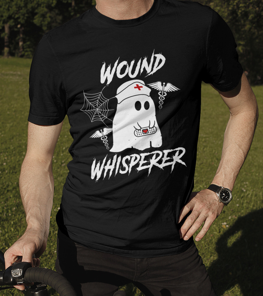 Wound Whisperer Nurse Ghost With Caduceus And Spider Web T-Shirt