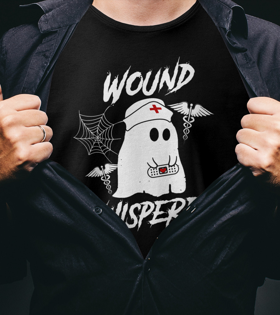 Wound Whisperer Nurse Ghost With Caduceus And Spider Web T-Shirt