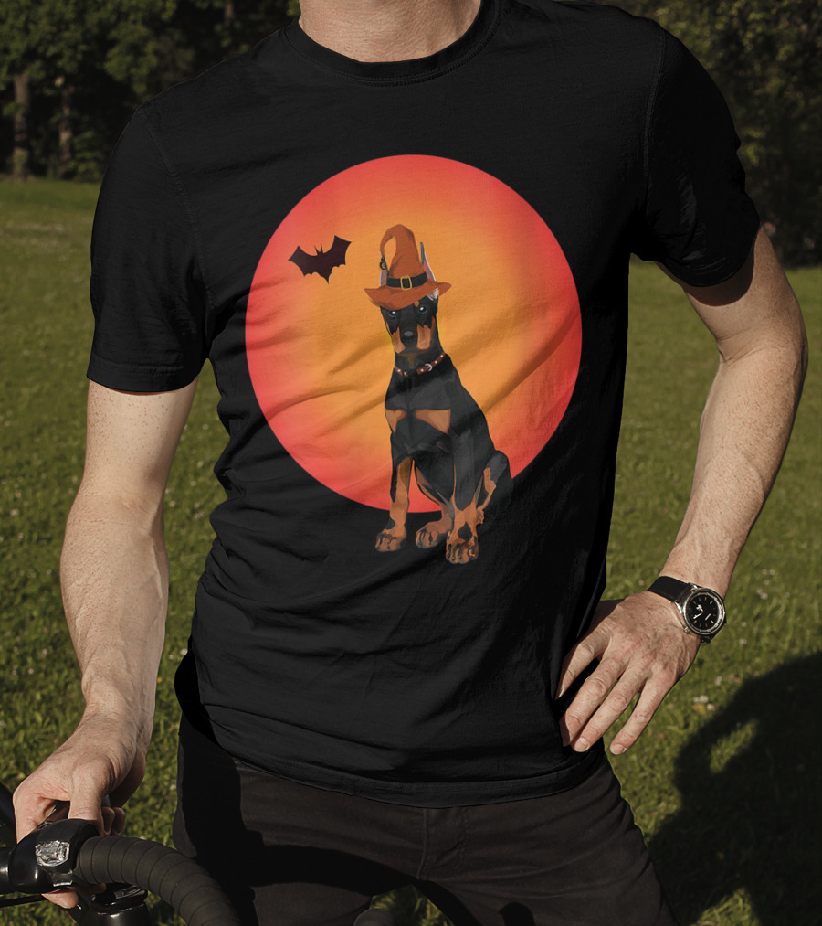 Women Doberman Dog Halloween Witch Hat Puppy And Animal Lovers T-Shirt