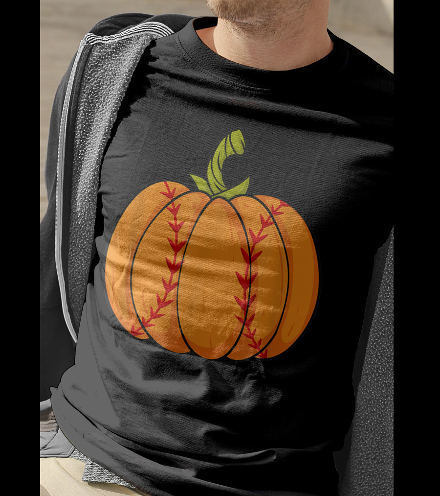 Thanksgiving Baseball Halloween Pumpkin Boys Pitcher Catcher Colorful Stitched T-Shirt