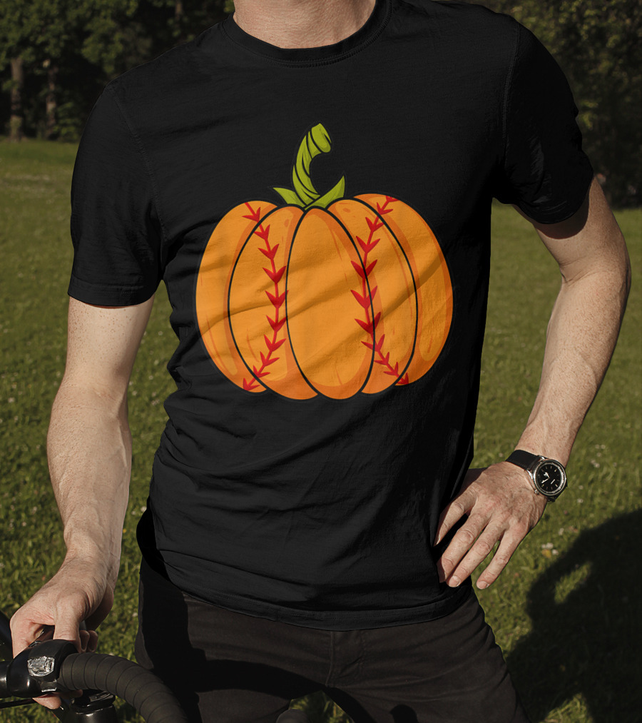 Thanksgiving Baseball Halloween Pumpkin Boys Pitcher Catcher Colorful Stitched T-Shirt