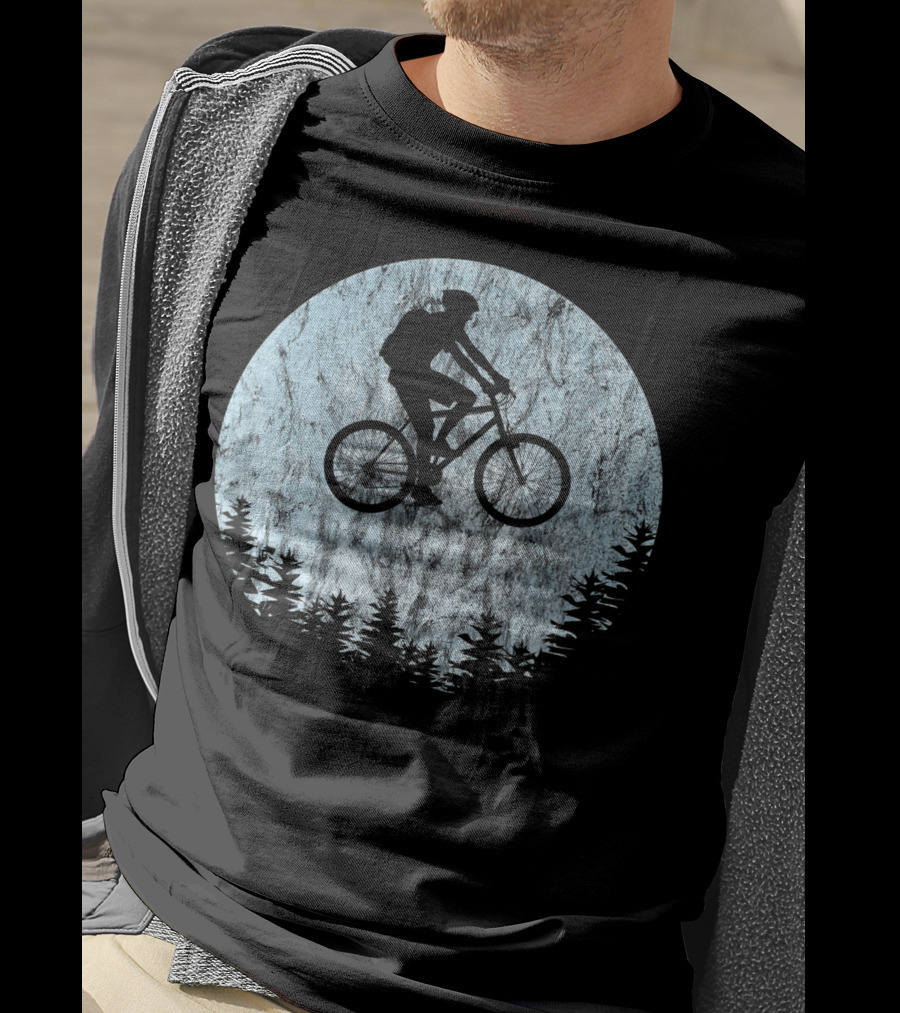 Mountain Bike Moon MTB Bicycle Rider Cycling Biking Forest T-Shirt