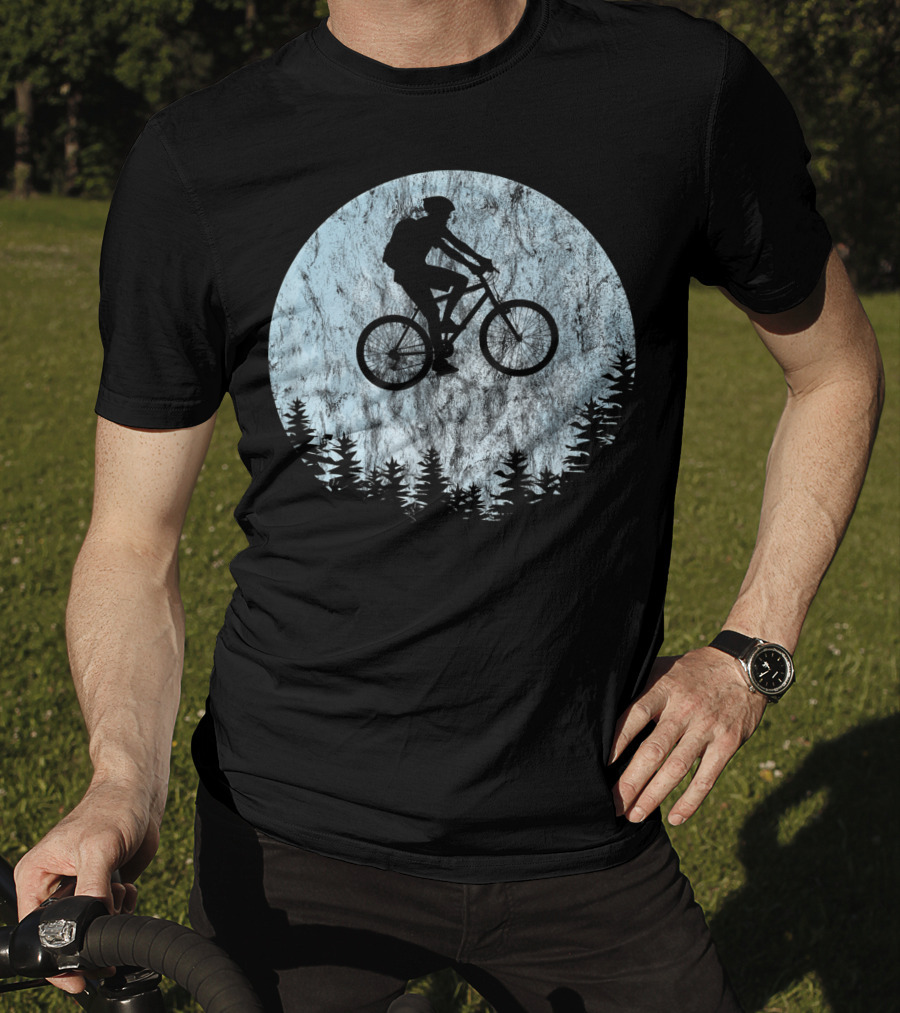 Mountain Bike Moon MTB Bicycle Rider Cycling Biking Forest T-Shirt