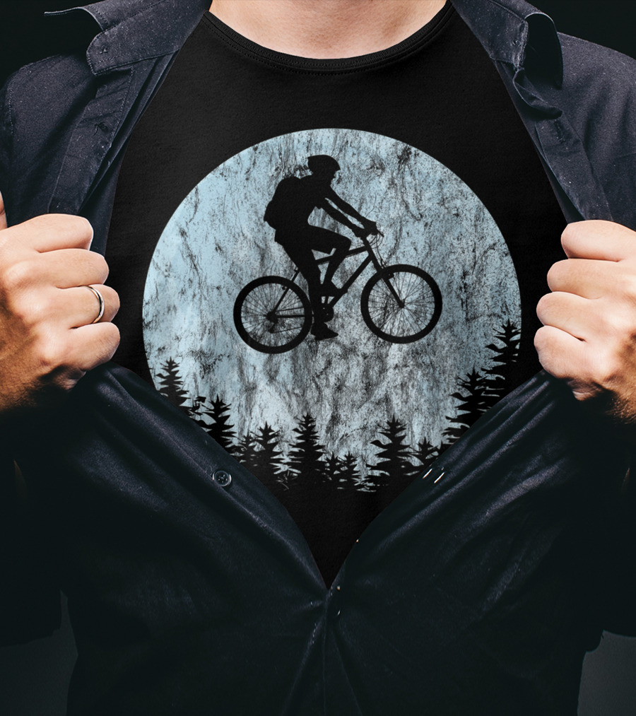 Mountain Bike Moon MTB Bicycle Rider Cycling Biking Forest T-Shirt