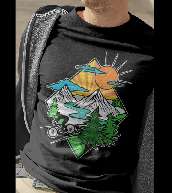 Mountain Biking Retro MTB Nature Adventure Downhill Trail Riding In Mountain Landscape T-Shirt