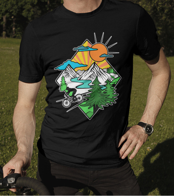 Mountain Biking Retro MTB Nature Adventure Downhill Trail Riding In Mountain Landscape T-Shirt