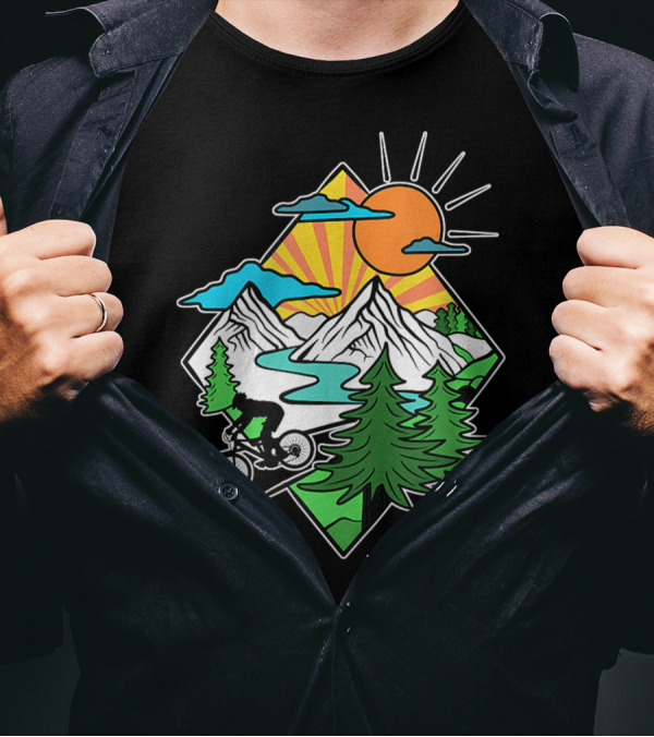 Mountain Biking Retro MTB Nature Adventure Downhill Trail Riding In Mountain Landscape T-Shirt