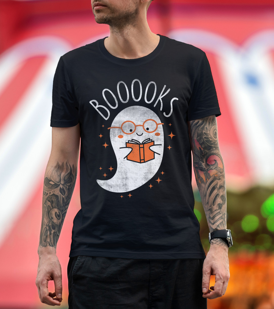 Booooks Cute Ghost Reading Teacher Halloween T-Shirt