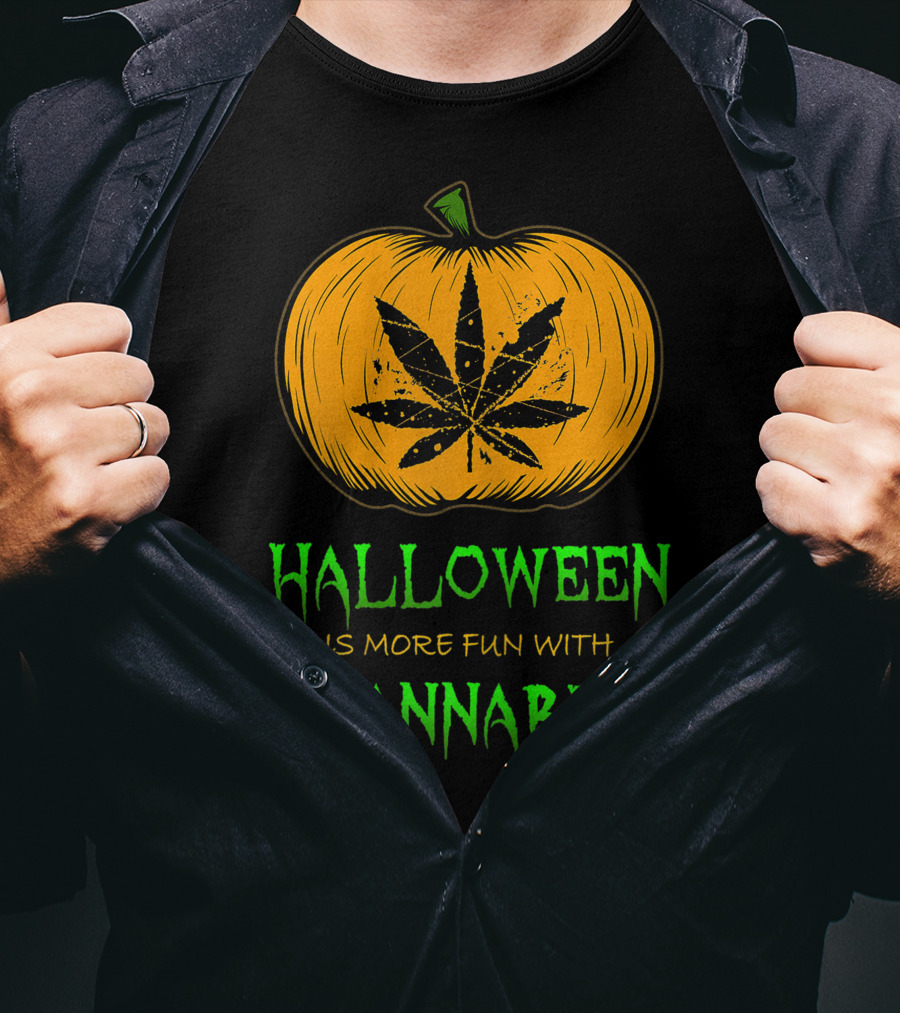 Halloween Is More Fun With Cannabis Pumpkin Leaf T-Shirt