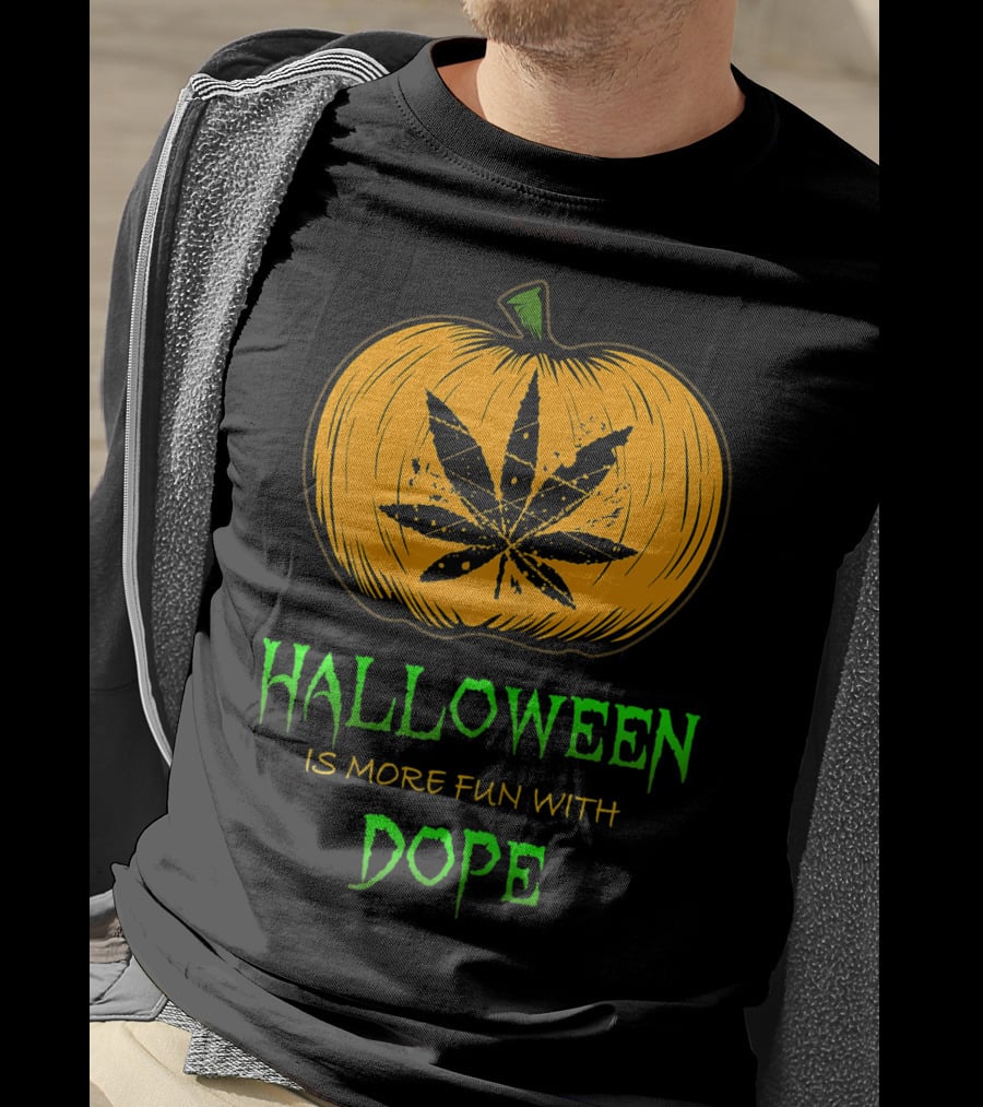 Halloween Is More Fun With Dope Pumpkin Leaf T-Shirt