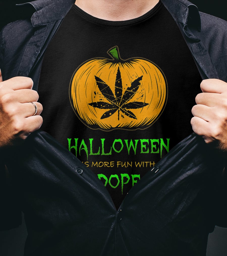Halloween Is More Fun With Dope Pumpkin Leaf T-Shirt