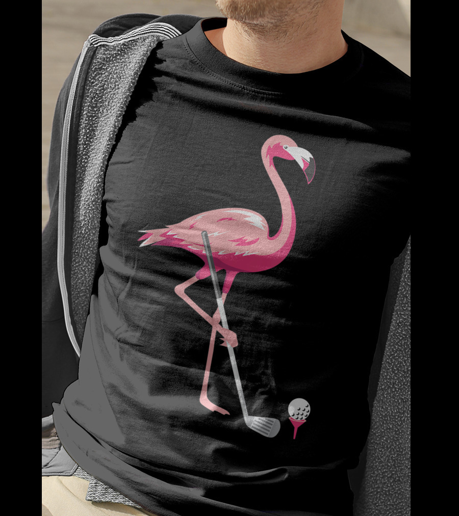 Funny Flamingo Bird Golf Player Best Swing Tee Golf Ball T-Shirt