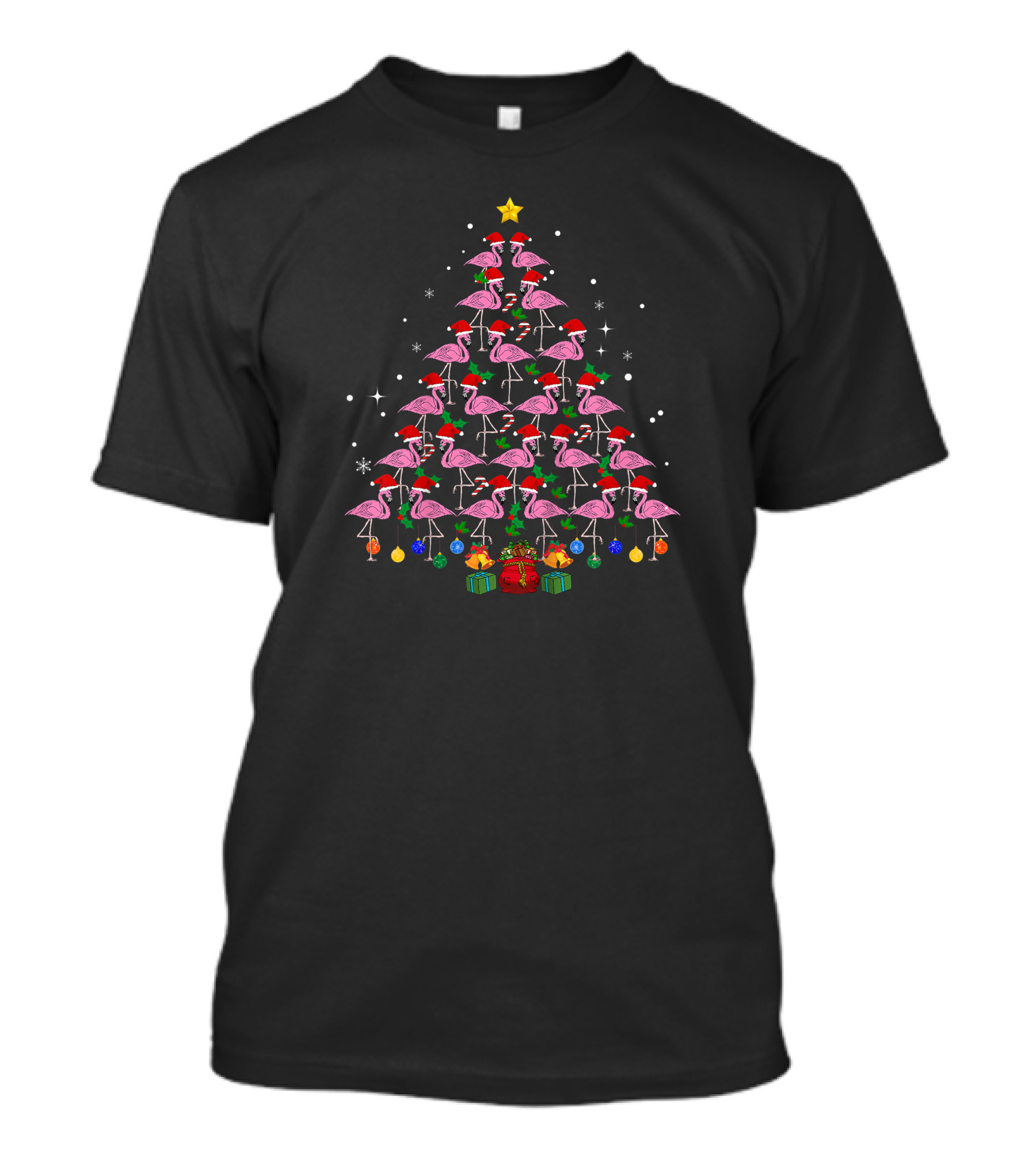 Funny Flamingo Santa Hat Christmas Tree With Presents For Girl T-Shirt