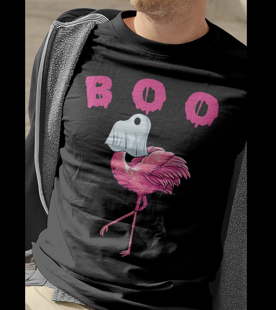 Boo Funny Flamingo Halloween Ghost T-Shirt