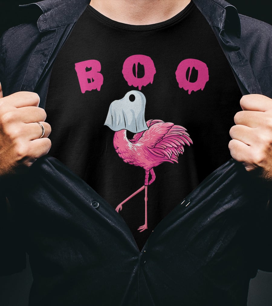 Boo Funny Flamingo Halloween Ghost T-Shirt