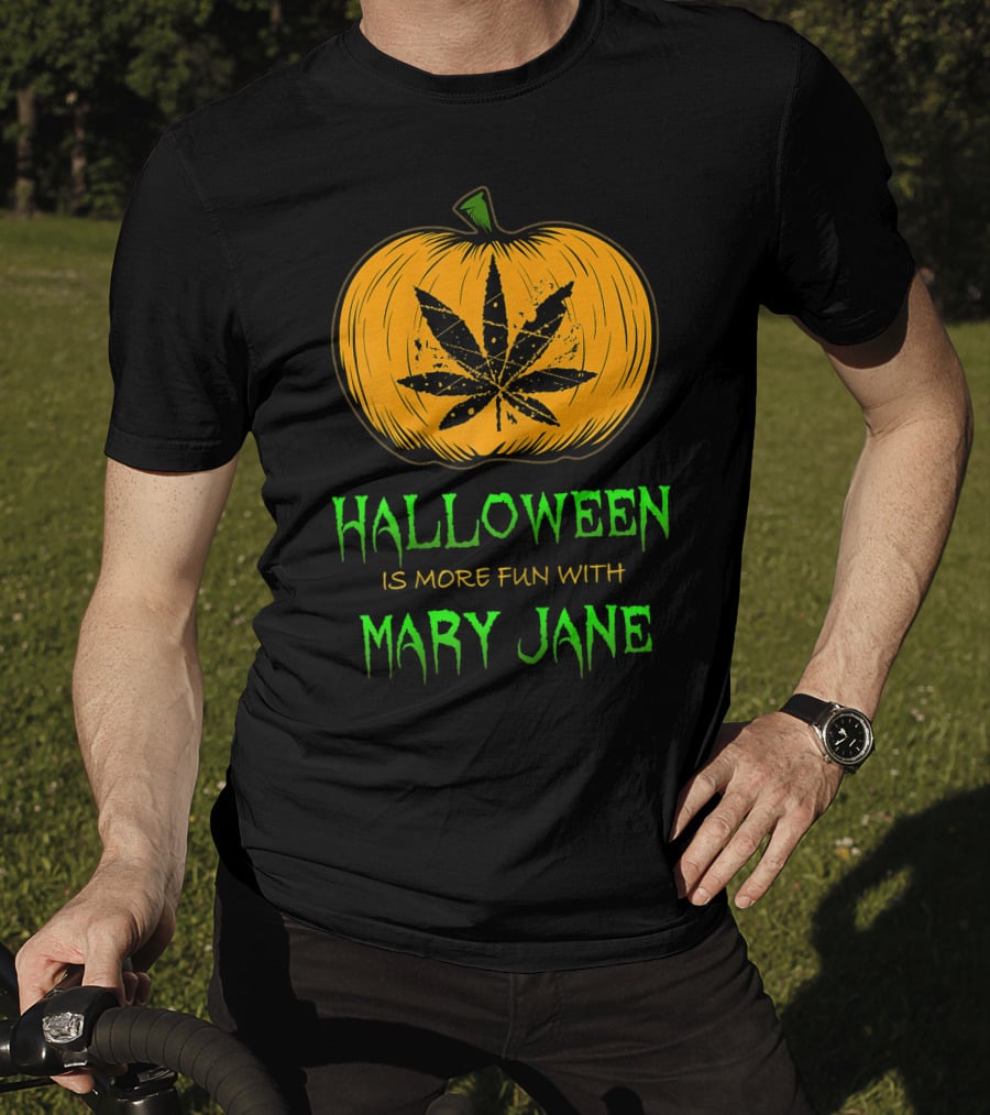Halloween Is More Fun With Mary Jane Pumpkin Weed Leaf T-Shirt