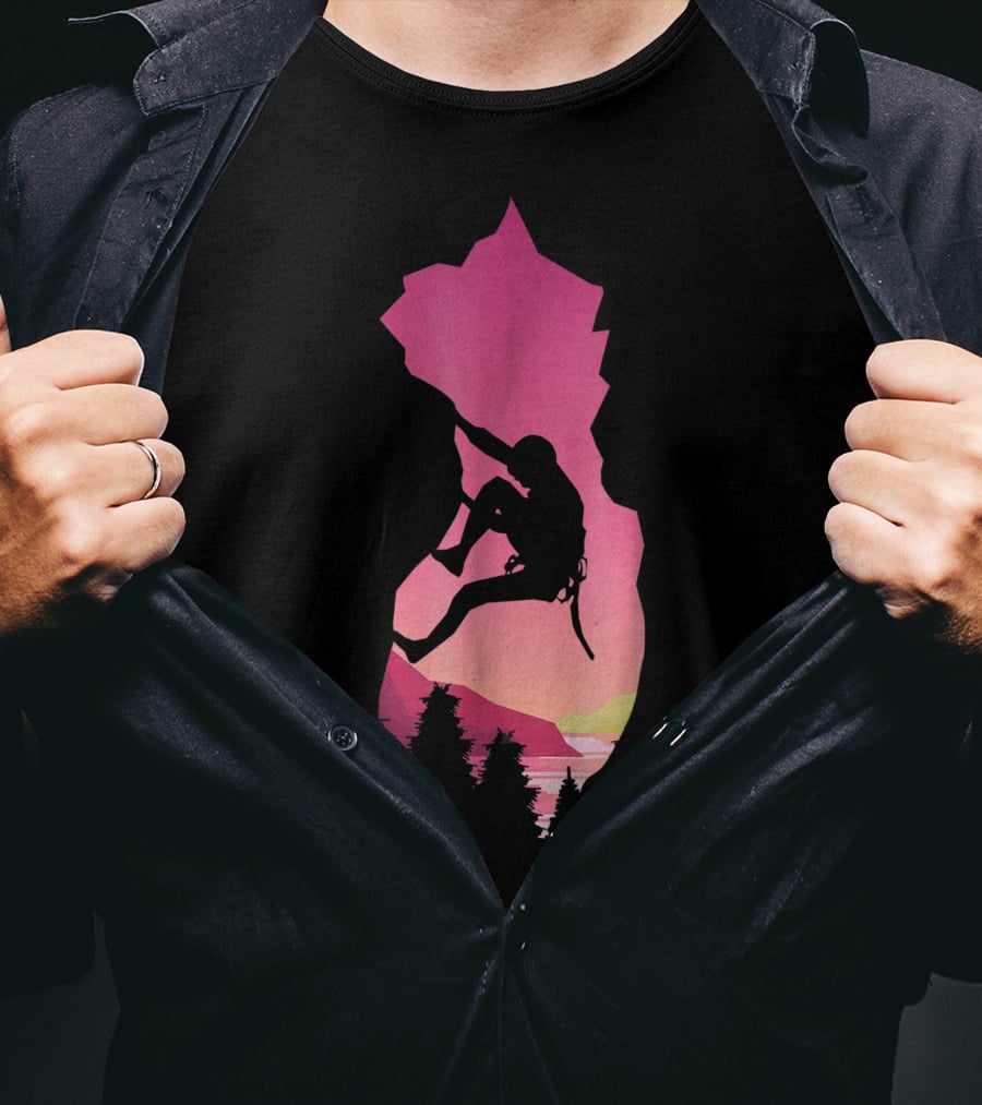 Rock Climbing Adventure Sunset Bouldering Climber Colorful T-Shirt