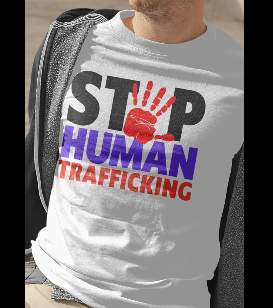 Stop Human Trafficking Red Handprint Awareness T-Shirt