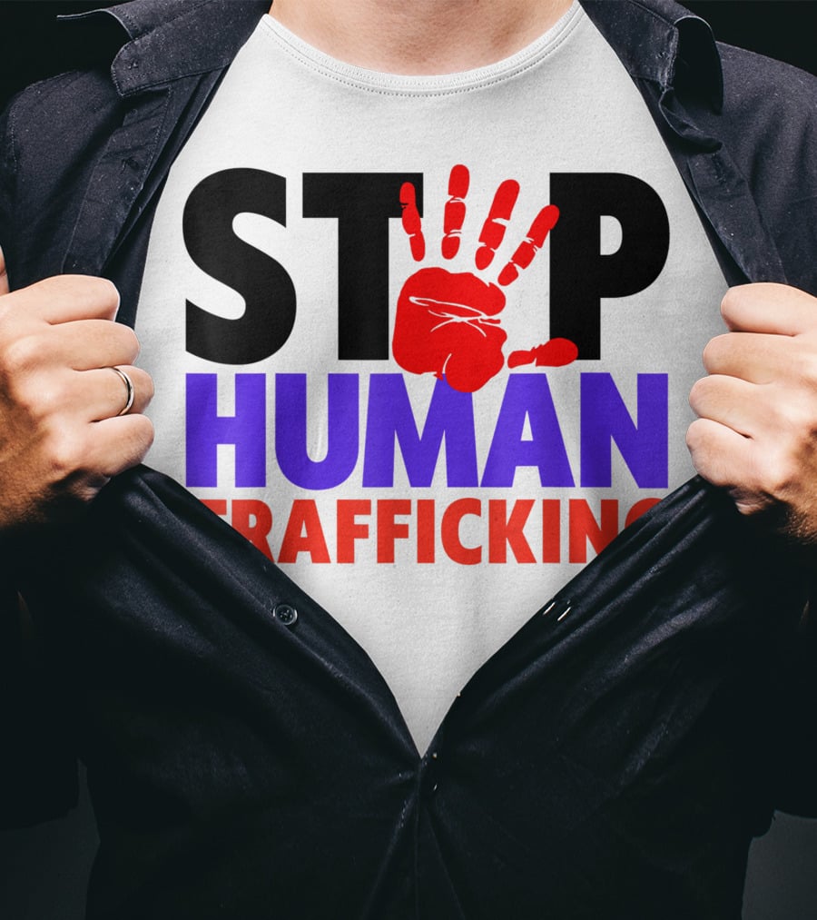 Stop Human Trafficking Red Handprint Awareness T-Shirt