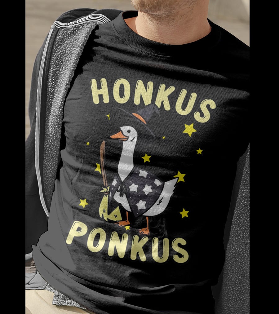 Honkus Ponkus Witch Duck With Stars And Bats T-Shirt