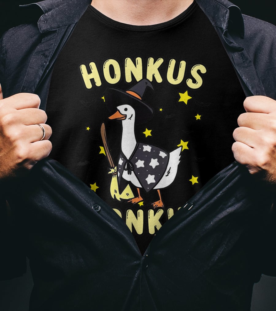 Honkus Ponkus Witch Duck With Stars And Bats T-Shirt