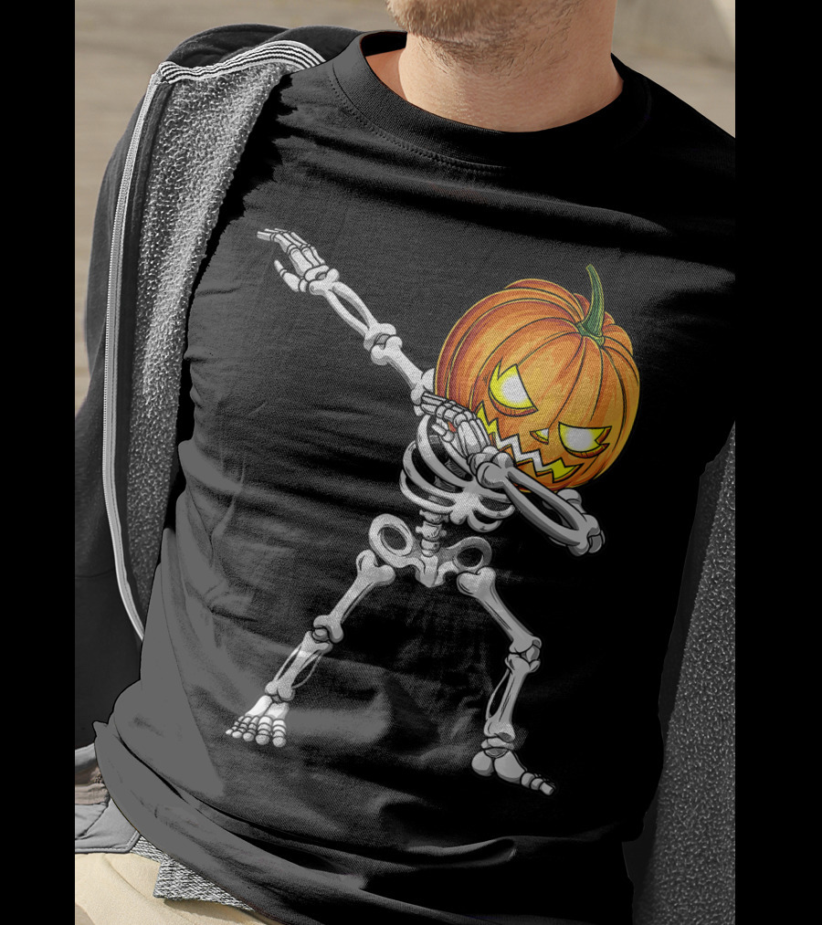 Dabbing Skeleton Pumpkin Halloween Best T-Shirt