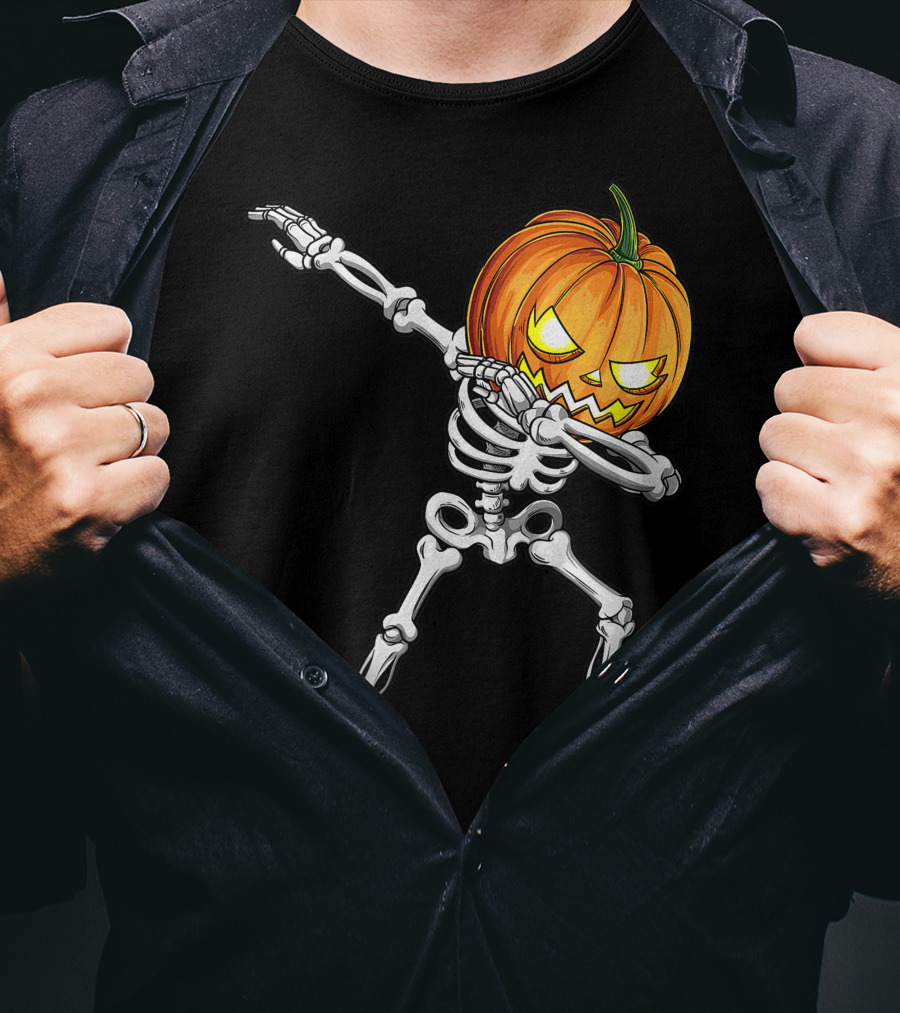 Dabbing Skeleton Pumpkin Halloween Best T-Shirt
