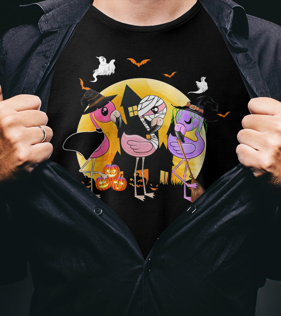Funny Halloween Party Flamingo Lover Pumpkin Best T-Shirt