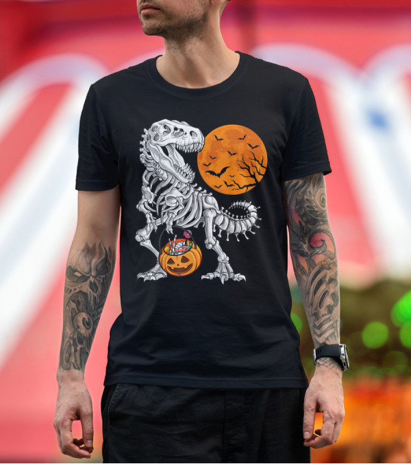 Premium T-Shirt: Dinosaur Skeleton Rex Scary Halloween T-Shirt Dinosaur Skeleton Rex Scary Halloween T-Shirt