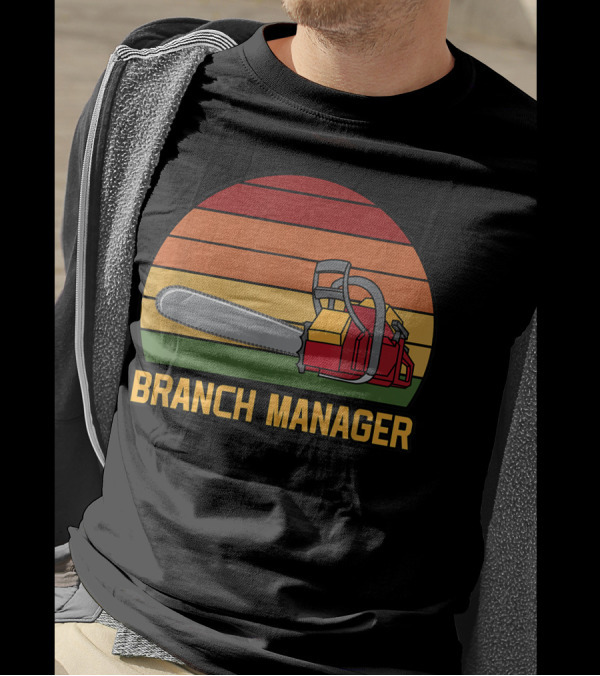 Funny Vintage Chainsaw Branch Manager Lumberjack Logger Retro Stripe T-Shirt
