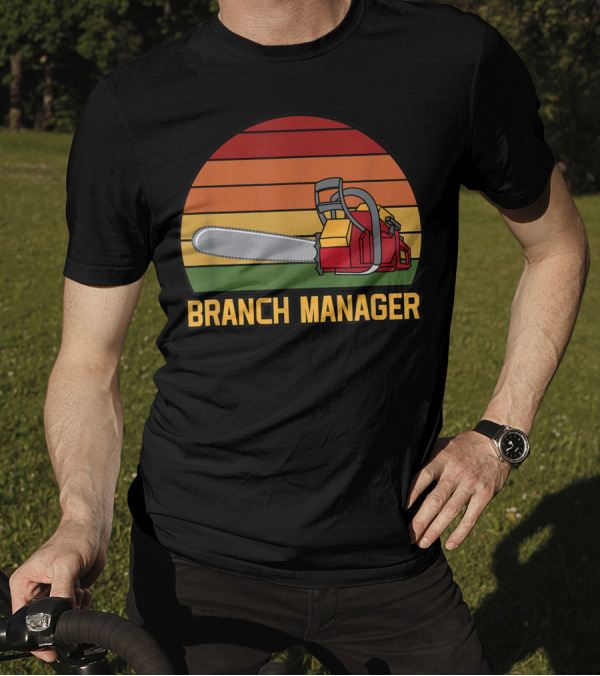 Funny Vintage Chainsaw Branch Manager Lumberjack Logger Retro Stripe T-Shirt