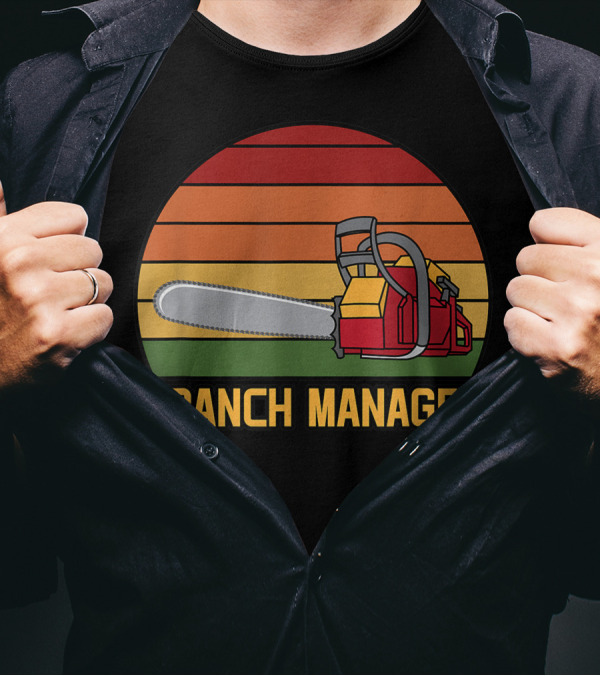 Funny Vintage Chainsaw Branch Manager Lumberjack Logger Retro Stripe T-Shirt