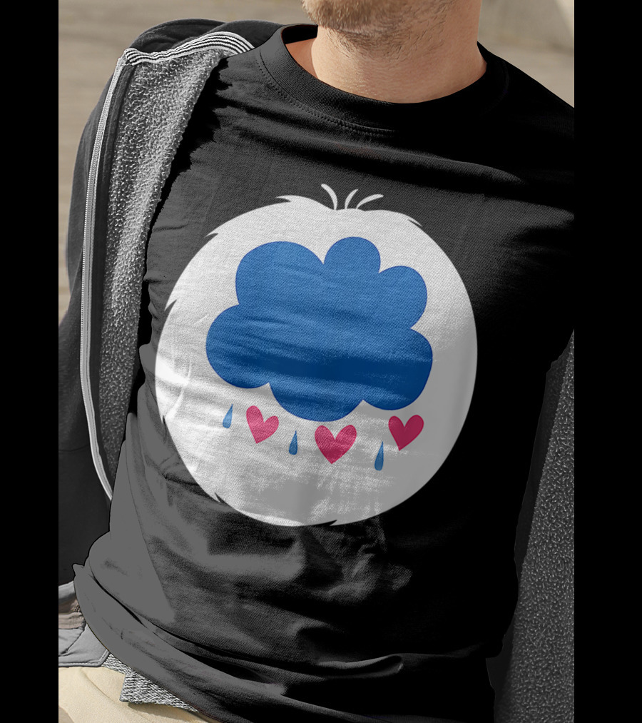 Grumpy Care Bear Blue Cloud With Hearts And Raindrops T-Shirt