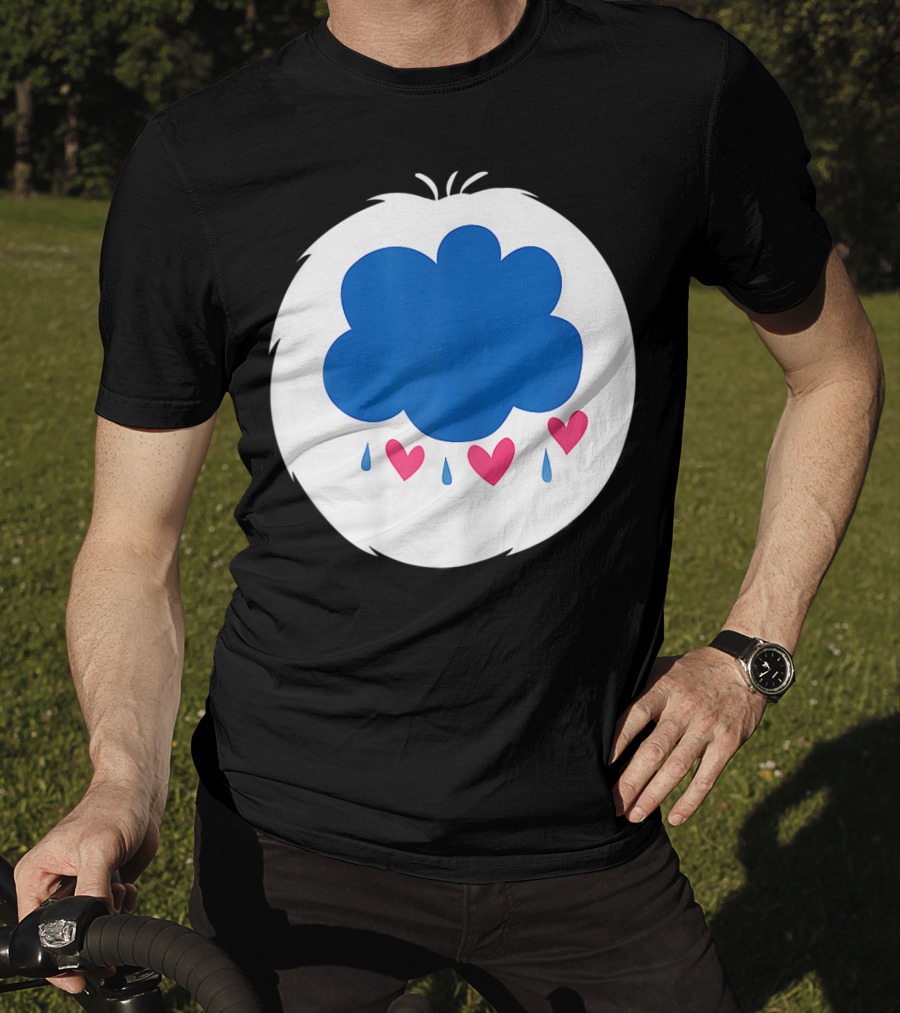 Grumpy Care Bear Blue Cloud With Hearts And Raindrops T-Shirt
