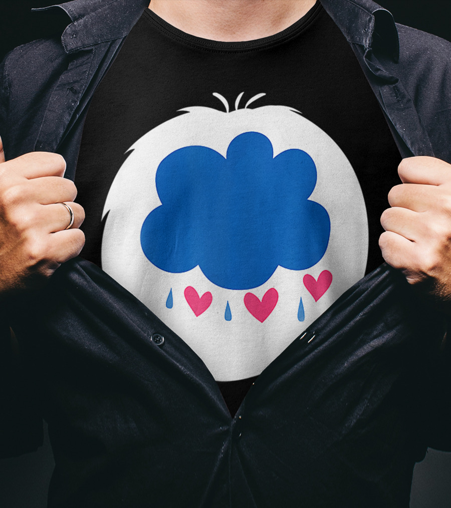 Grumpy Care Bear Blue Cloud With Hearts And Raindrops T-Shirt