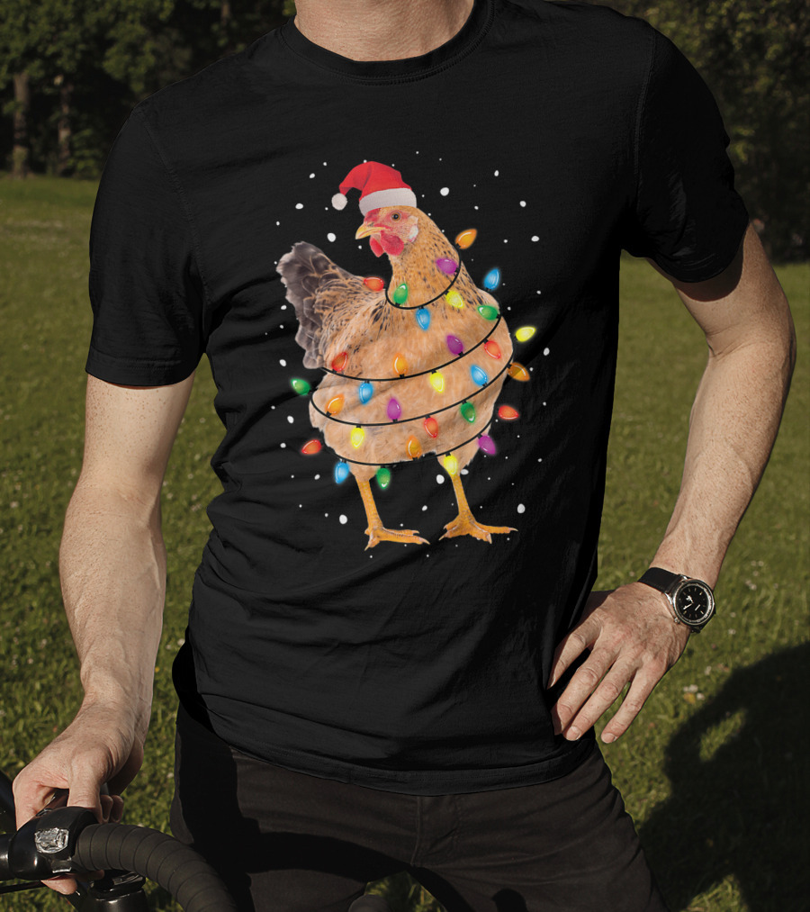 Christmas Lights Chicken Santa Funny Xmas Tree Festive Holiday T-Shirt