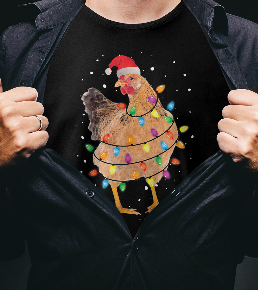 Christmas Lights Chicken Santa Funny Xmas Tree Festive Holiday T-Shirt